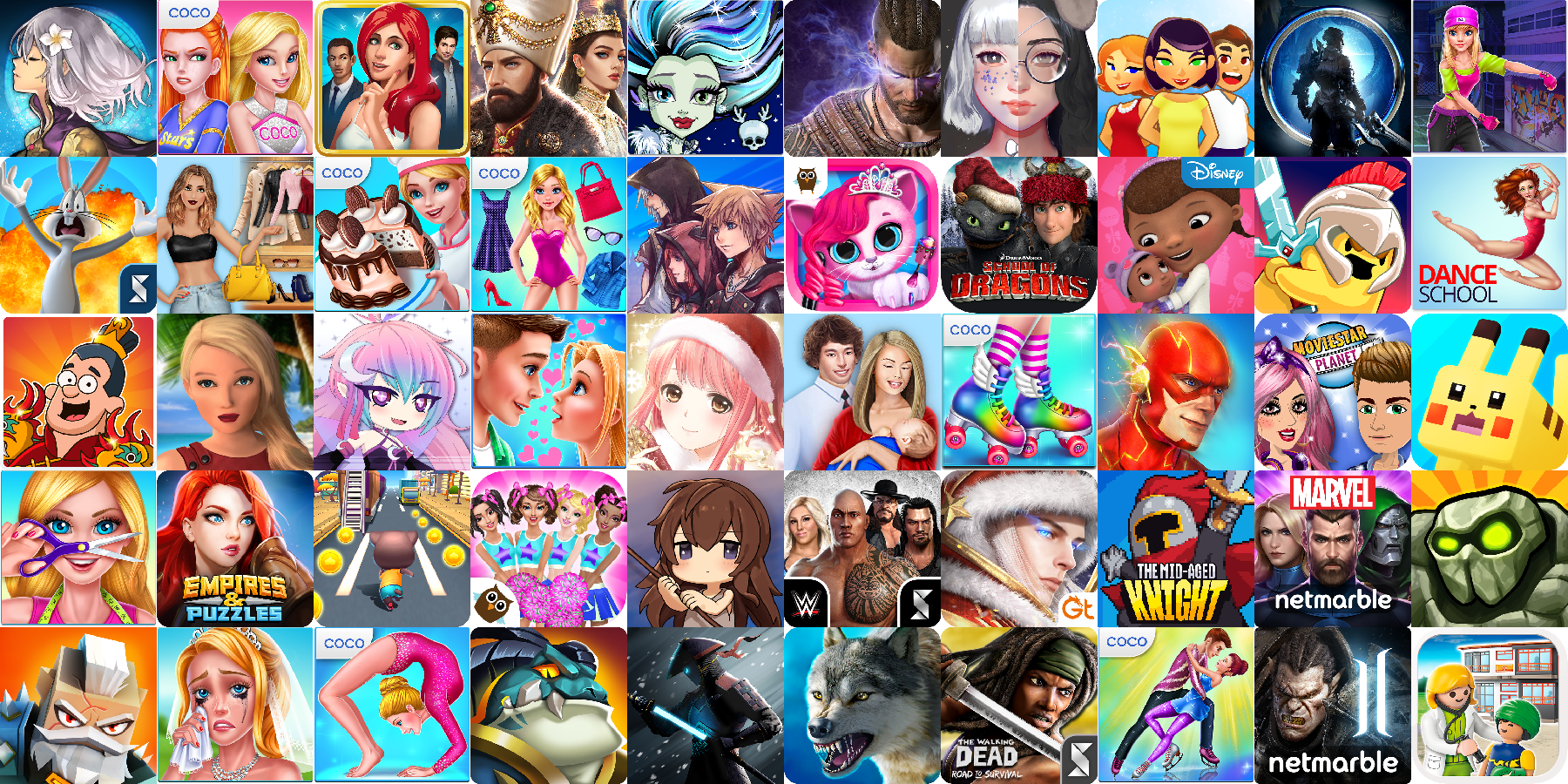 App icons of Top 50 mobile games in the US Play Store Game - Role Playing Category 